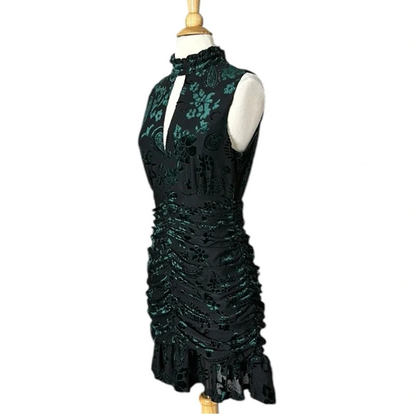 AQUA Velvet Jacquard Dark Floral Ruched Mini Dress Whimsigoth, Fairycore, Medium - Picture 5 of 15